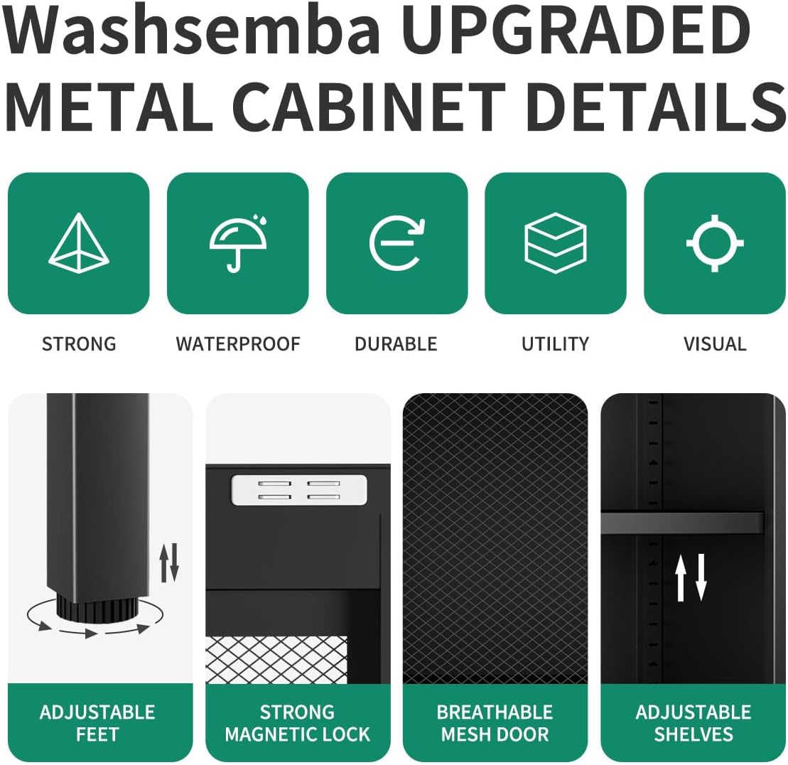 73 '' Metal Garage Storage Cabinet, 2 Doors and 4 Adjustable Shelves, mesh Door Design, can be Used to Store Tools, consumables, Books, etc., for Office, Home, Garage, Gym, School (Black)