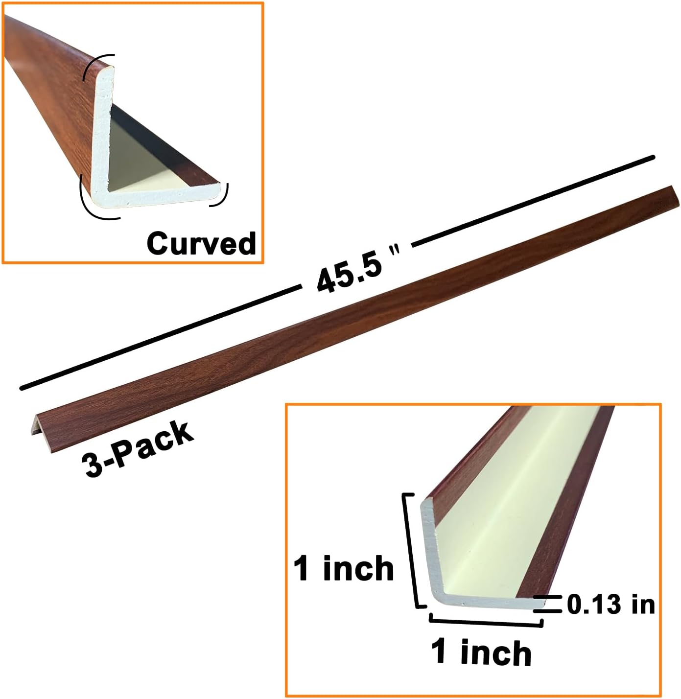 Wall Corner Protector 3PCS 45" Corner Molding Trim Walnut Wood Grain Corner Trim Decorative Strips for Door and Window Frames Mirror Edges Ceramic Tiles, and Wooden Wall Edges.