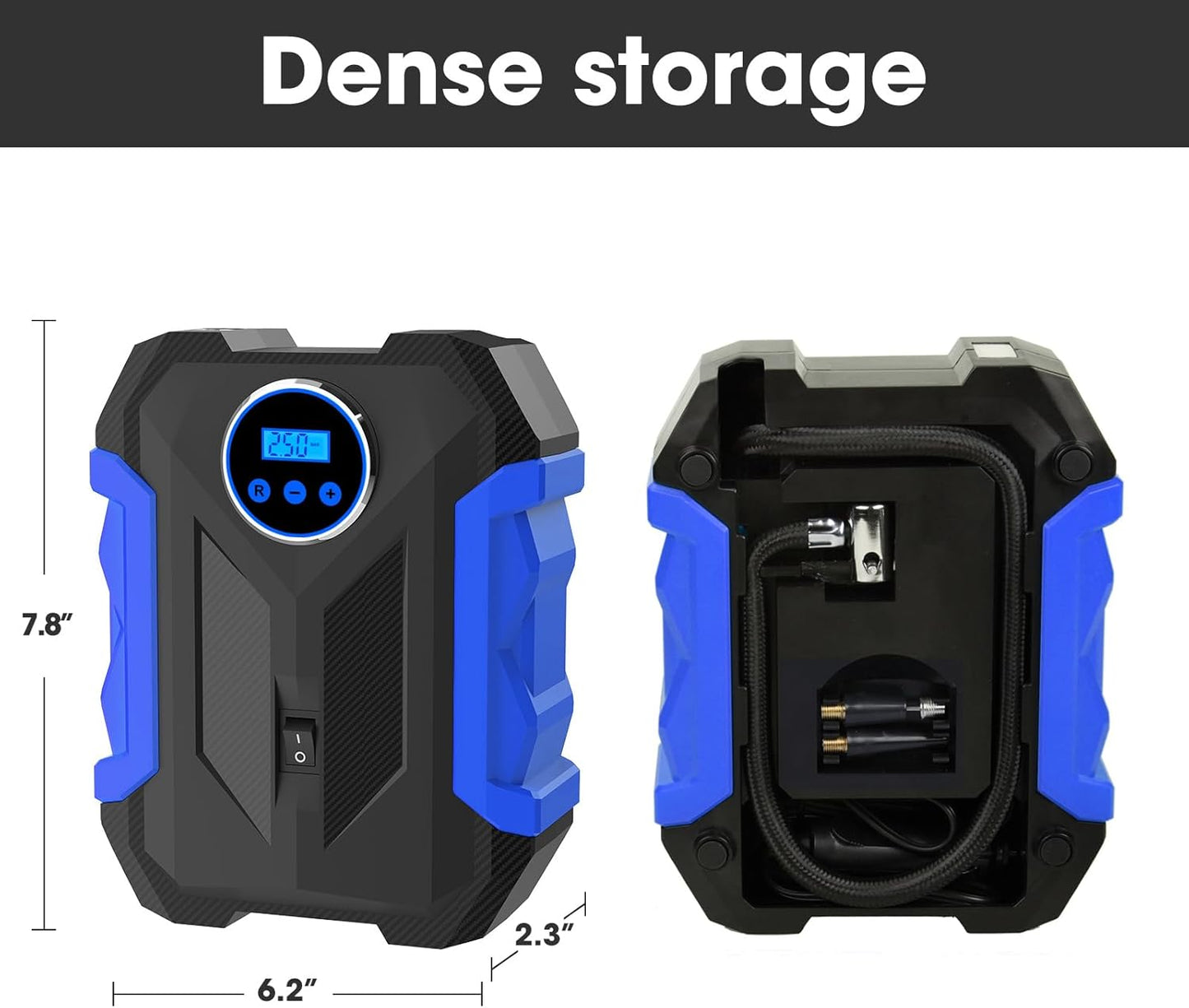 Digital Air Compressor for Car Auto Pump Portable Tire Inflator with LED Light DC 12V, Blue