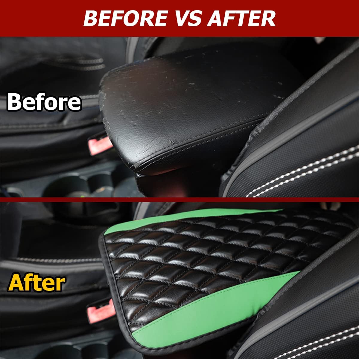 Moly Magnolia Car Center Console Cover, Leather Waterproof Armrest Seat Box Cushion Pad, Universal Decor Protector Mat, Auto Interior Accessories for SUV Truck Vehicle (Green)