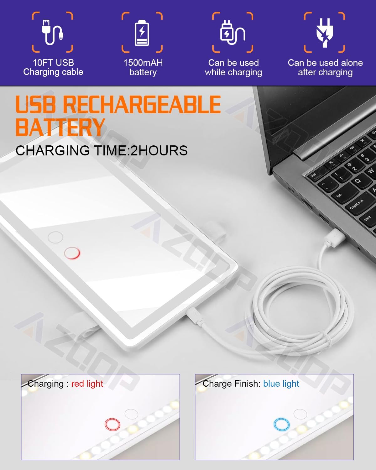 2PCS Car Sun Visor Vanity Mirror, Rechargeable Makeup Mirror with 3 Light Modes, Dimmable Touch Control, Rear View Sun-Shading Cosmetic Mirrors, Universal for Truck SUV, Ideal Gift for Women (White)