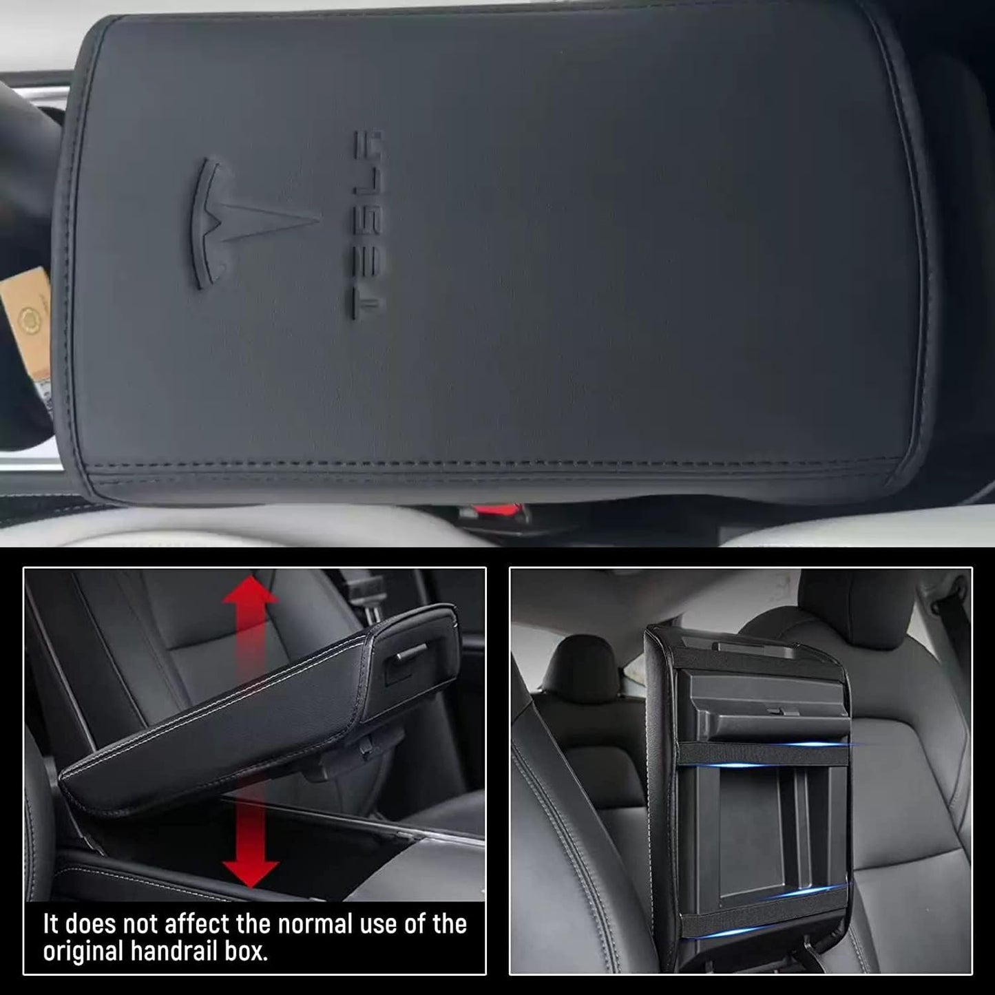 Car Armrest Cover for Tesla Model 3 Y Leather Center Console Armrest Box Cover Anti-Scratch Protector Pad Interior Accessories for Tesla Model 3 Model Y 2017-2023