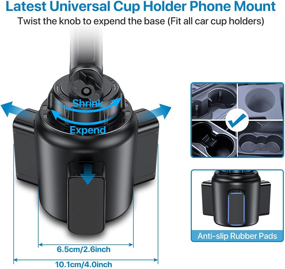 Miracase Universal Cup Phone Holder for Car, [Upgraded Version] Adjustable Long Neck Car Cup Holder Phone Mount Cradle Friendly Compatible with iPhone Samsung Google and All Smartphones, Blue
