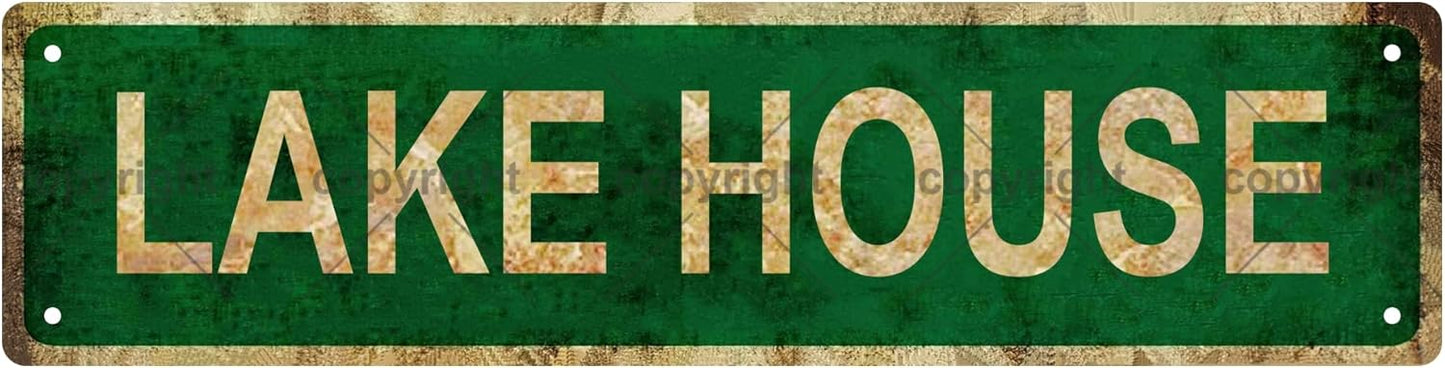 LAKE HOUSE Vintage Metal Tin Sign, Street Sign, Home Decor, Room Decor, Wall Decor, Bathroom Decor, Bar Decor, Cafe Decor, Garage Decor, 16 x 4 Inch