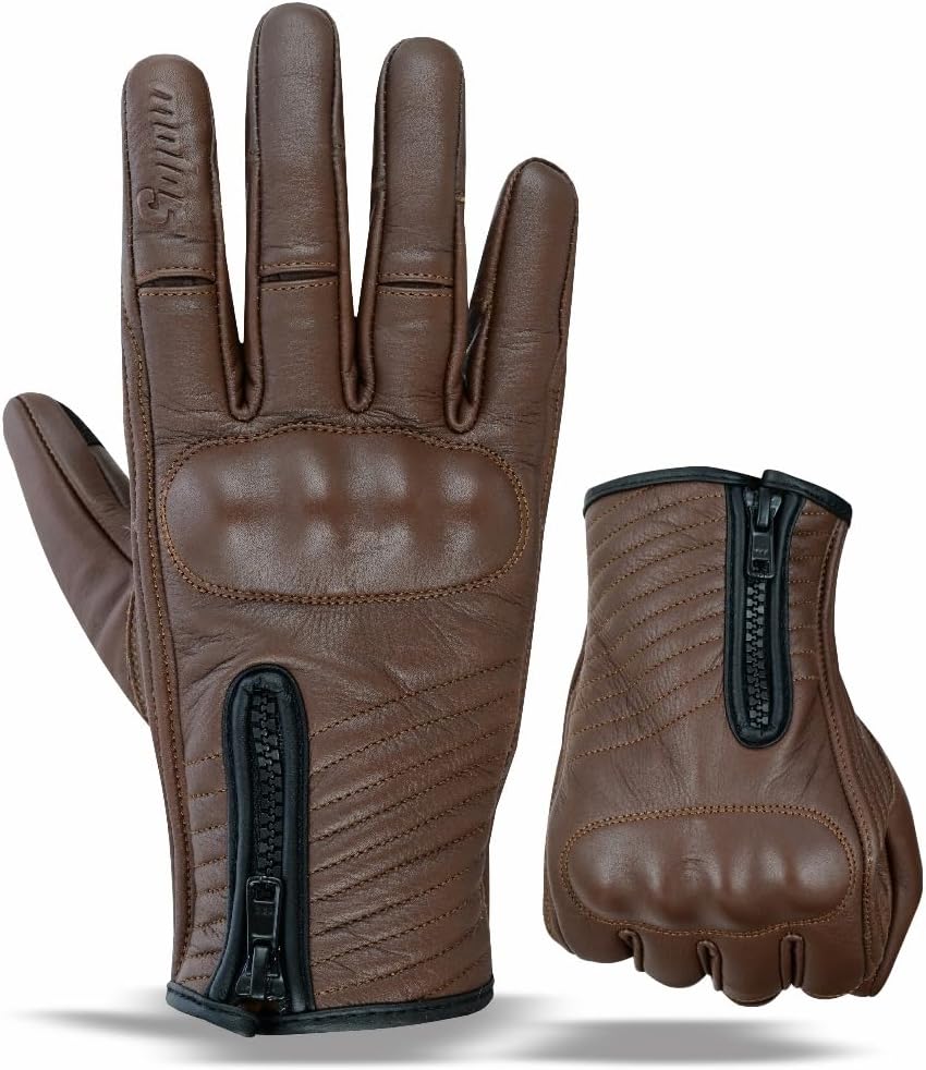Full Finger Leather Motorcycle Gloves for Men & Women Touch Screen Gloves Premium Street Motorcycle Durable Protective Cruiser Biker Gel Leather Motorbike Gloves