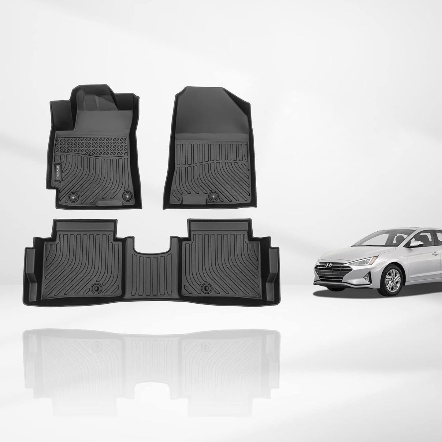 KELCSEECS® Floor Mats Custom for Hyundai Elantra 2020 2019 2018 2017 All Weather Protection TPE Heavy Duty Non-Slip Automotive Floor Liners Fits Front & 2nd Row Full Set Accessories, Black