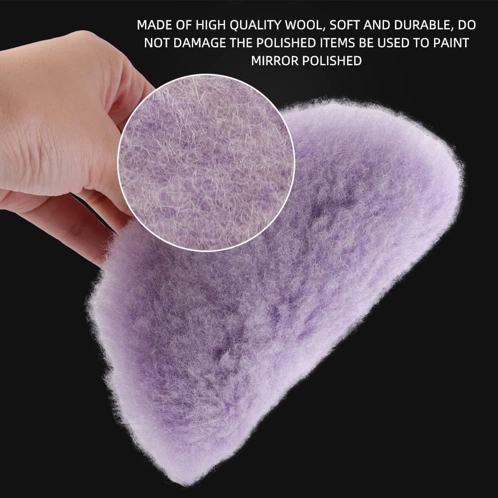 Wool Polishing Pads, SPTA 2Pcs 5Inch (125mm) Wool Cutting Pad, Purple Wool Buffing and Polishing Pad Set, Wool Buffing Wheel for Heavy Cut for 5Inch (125mm) Car Polisher Polishing, Buffing and Cutting