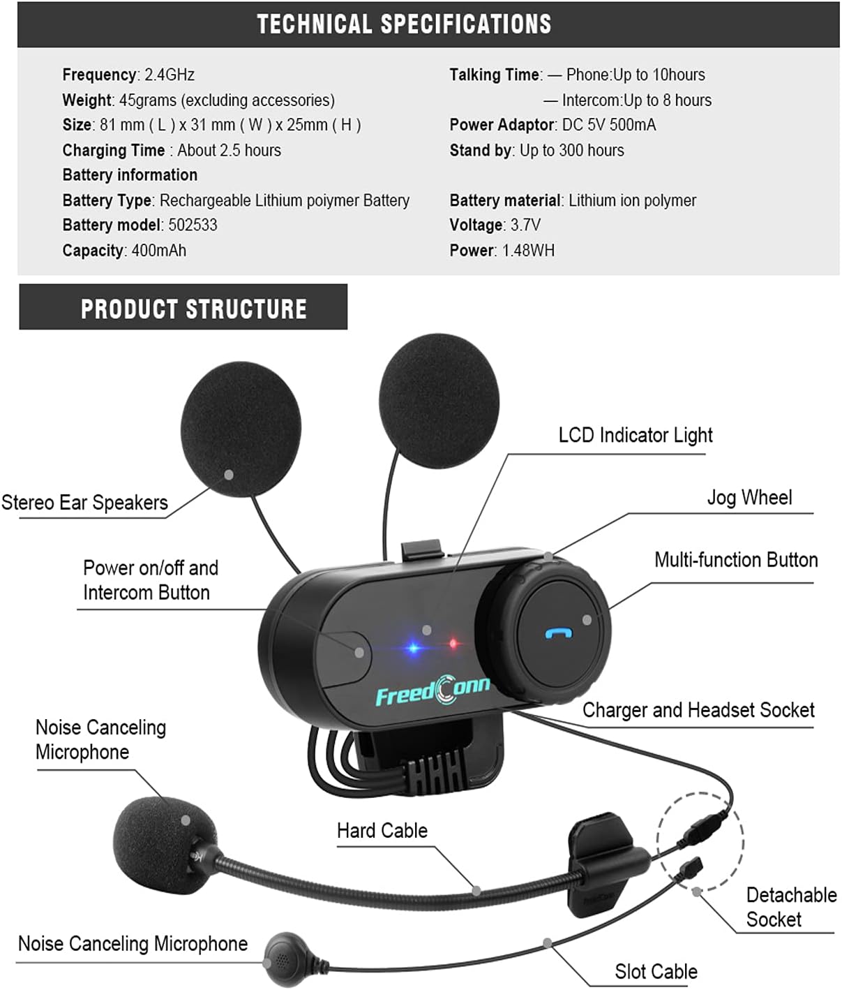 FreedConn Motorcycle Bluetooth Headset, TCOM VB 2-Way 800M Helmet Communication Systems,Motorbike Bluetooth Intercom, intercomunicador para motos/FM/BT5.0/Siri/2 in 1 Mic for full/3/4 Helmet(2Pack)