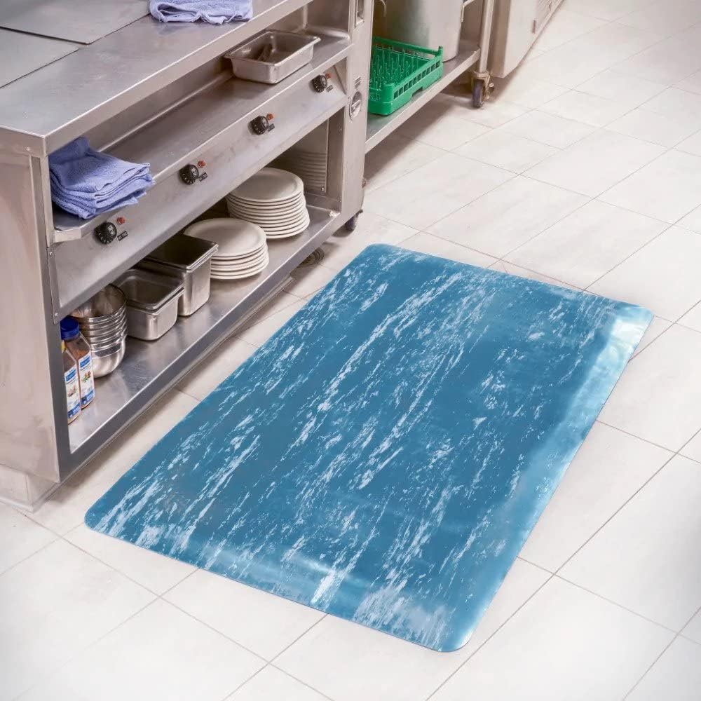 Consolidated Plastics Anti-Fatigue Marble Floor Mat, Commercial Grade Standing Support for Leg & Back Pain, Thick Heavy-Duty Rubber Made in USA (Blue, 3' x 5')