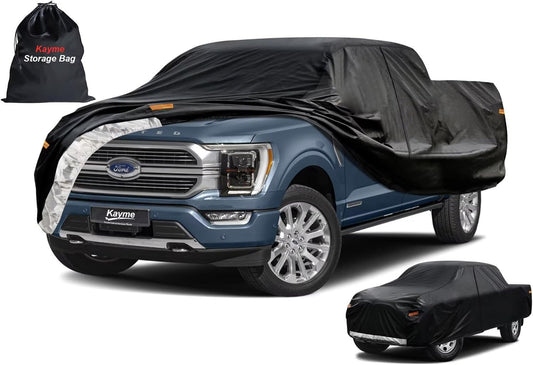 Kayme Truck Cover Custom Fit Ford F-150(1997-2025) Super Cab Short Bed. Full Exterior Heavy Duty Outdoor Pickup Truck Car Cover Waterproof All Weather.Car Tarp for Wind Sun Dust Protection.Black
