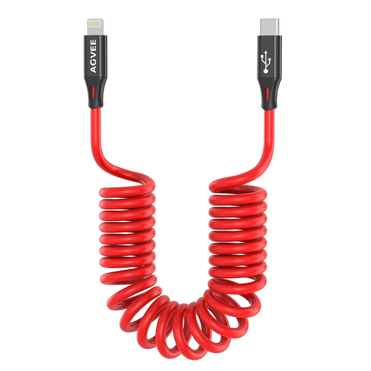 AGVEE 2 Pack 3ft Coiled Short USB-C to Lightning Charging Cable [MFI Certified] 30W PD Fast Charger Cord in Car for iPhone 14/13/12/11/XS/8/7/6/5 CarPlay, iPad, iPod, Red