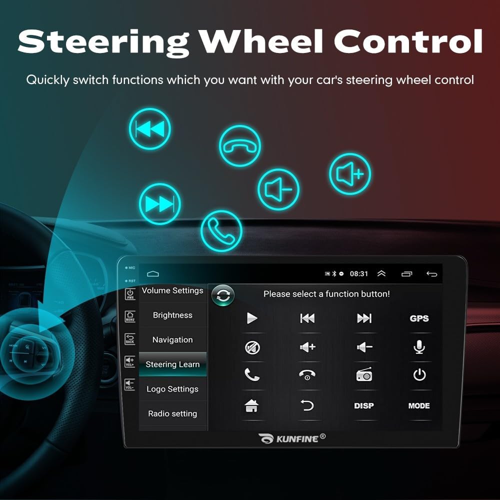 Kunfine Car Android Navigation Stereo GPS Radio Reverse Camera Display 9" IPS Touchscreen Headunit Tablet Pad Media Player for Peugeot 301 2013-2022, if Applicable Quad Core 1G+16G Matte Black