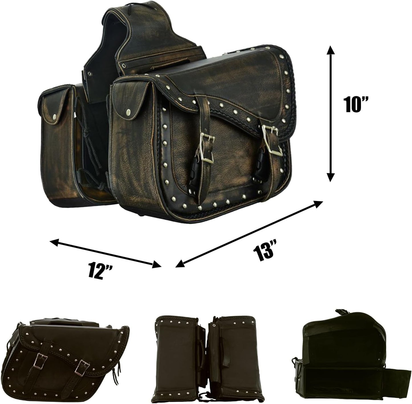 GARGOYLE BELLS Genuine Leather Motorcycle Saddle Bags Motorcycle Luggage Bag For Softails Sportsters Dyna ect