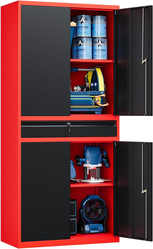 Yizosh Metal Garage Storage Cabinet with Locking Doors and Adjustable Shelves,- 71" Tool Storage Cabinet with 1 Drawer for Garage,Office,Warehouse