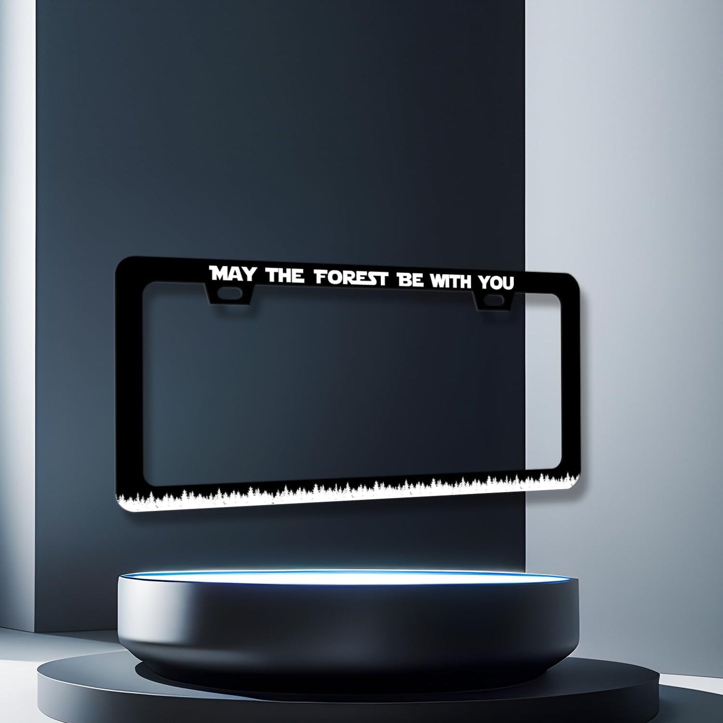 Funny License Plate Frame May The Forest Be with You License Plate Holder for Personalized Text Car Decorative Stainless Steel Forest License Plate Auto Part with Screws 12.2" x 6.2"