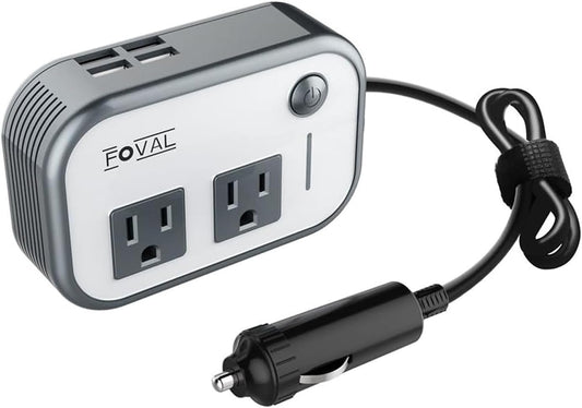 200W Car Power Inverter, FOVAL 12V DC to 110V AC Car Inverte with 4 USB Ports Car Outlet Adapter, Power Inverter for Vehicles, Car Plug Adapter Outlet for Laptop Computer Charger