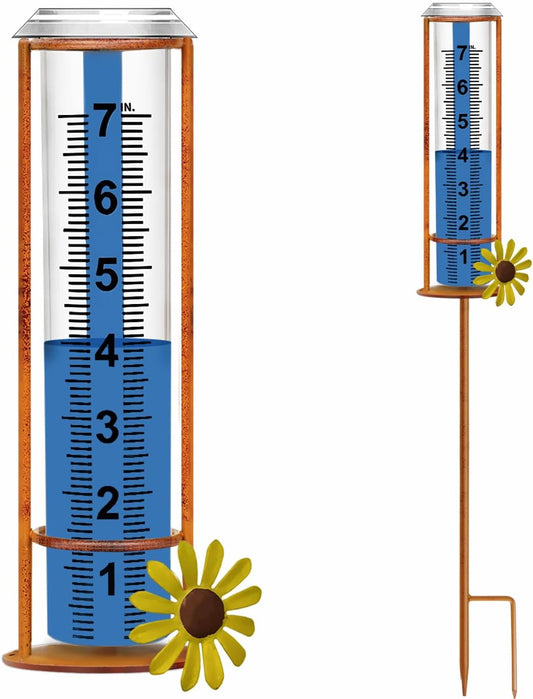 Rain Gauge Outdoor, Freeze Proof Rain Gauges Outdoors Best Rated,7" Capacity Detachable Rain Guage with Stake for Yard,Lawn & Garden,Large Clear Number and Scale Rain Measure Gauge Water Meter