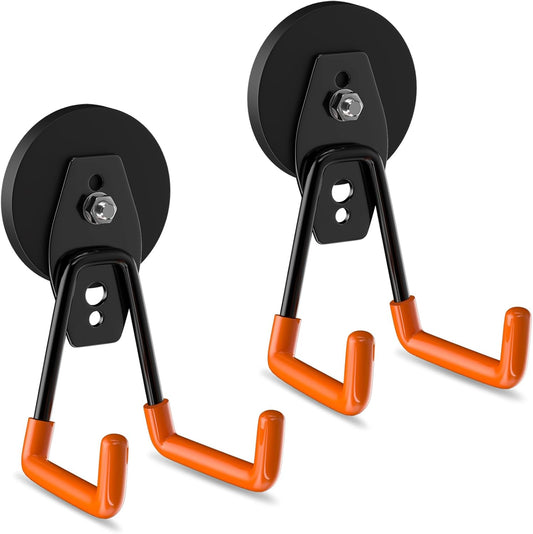 ENUODA Strong Magnetic Hooks Heavy Duty - Magnetic Tool Holder Utility Neodymium Magnet Hooks for Hanging Bag, Coat, Power Tool, Toolbox, Shovel, Broom, Mop, Container, Van, Cabinet, Pegboard, 2 Pack