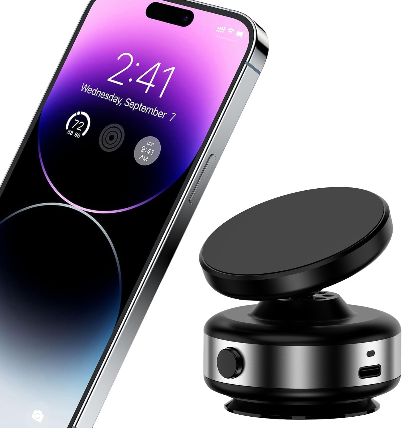 Fostex Vacuum Magnetic Phone Holder Magnet,360 Adjustable Rotatable Magnetic Mount,Electric Vacuum Magnetic Phone Holder,Hands-Free Phone Holders for Your Car iPhone 16/15/14/13/12