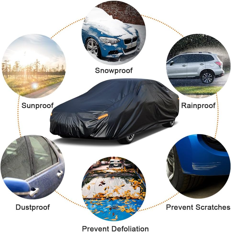 Kayme 7 Layers Car Cover Custom Fit for Dodge Challenger Hellcat (2008-2025) Waterproof All Weather for Automobiles, Outdoor Full Cover Rain Sun UV Protection.Black