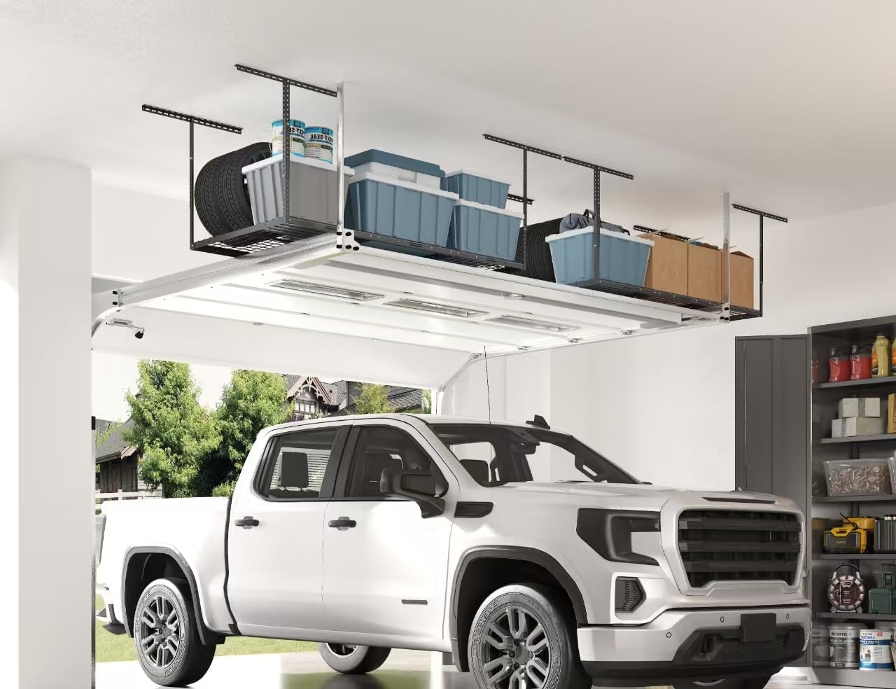 FLEXIMOUNTS 2 Pack 3x6 Overhead Garage Storage Adjustable Ceiling Rack 72" Length x 36" Width x 40" Height, 900lbs Total Weight Capacity, Black