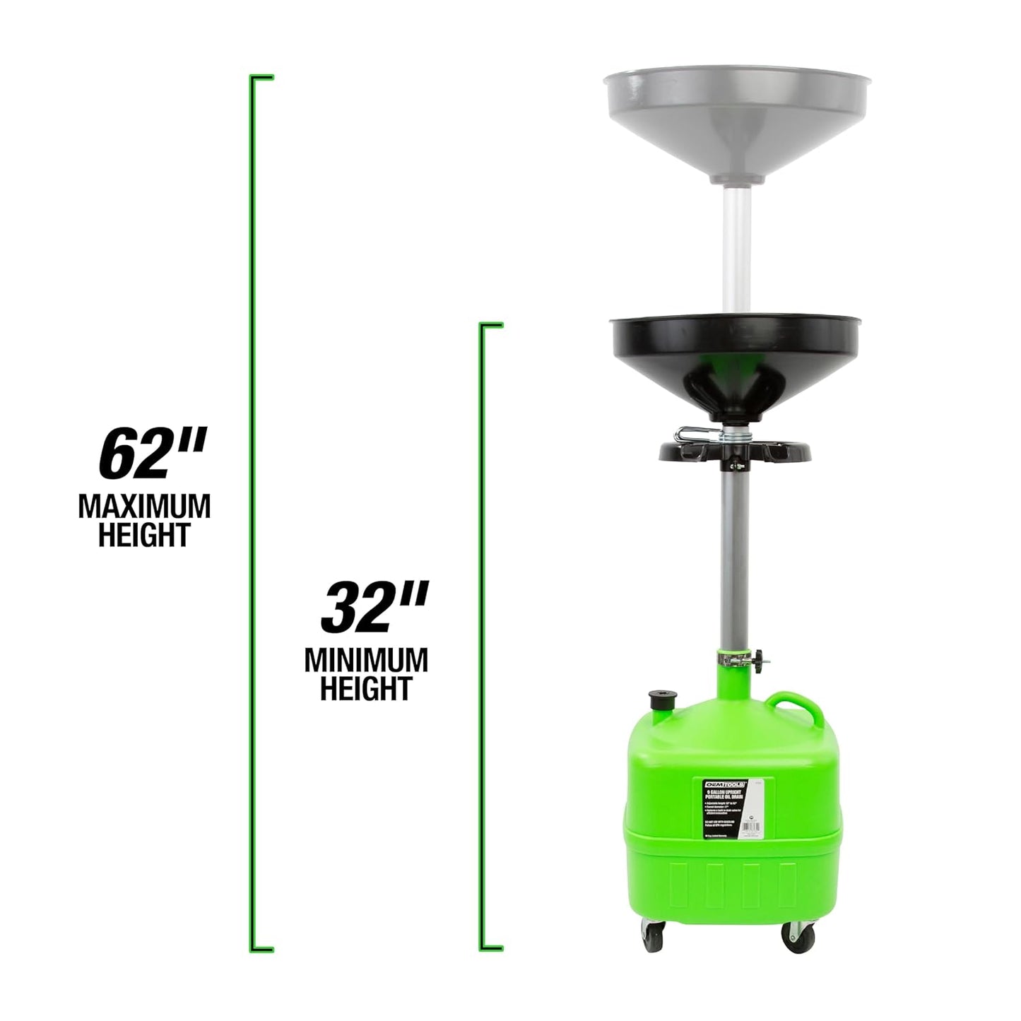 OEMTOOLS 87032 Oil Drain Pan with Funnel, 9 Gallon Oil Catch Pan with Adjustable Height, Portable Oil Drain Container with 17" Funnel