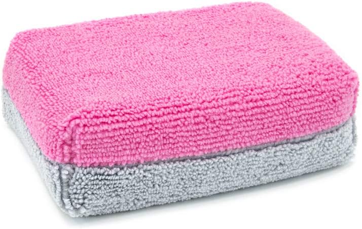 Autofiber Thick [Saver Applicator Terry] Ceramic Coating Applicator Sponge | 12 Pack | with Plastic Barrier to Reduce Product Waste. (Pink/Gray)