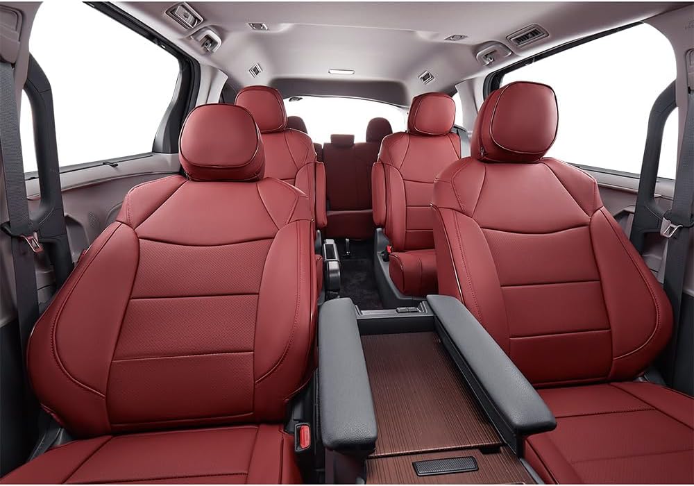 EKR Sienna Seat Covers for 2021 2022 2023 2024 2025 Toyota Sienna LE, XLE,8 Seats,2nd Row 4/2/4 Split,Waterproof Seat Covers Full Set for Trucks,Car Seat Protectors - Three Row,Leather (Burgundy)