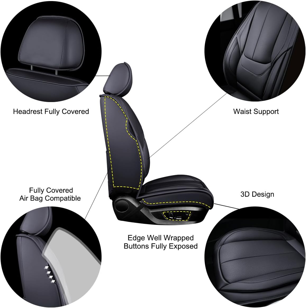 OASIS AUTO Custom Fit Seat Covers for 2012-2025 Toyota Camry, Waterproof Faux Leather Seat Protector Cushion Camry Car Accessories (Full Set, Inky)