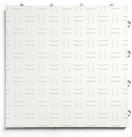 Big Floors GarageTrac Diamond, Interlocking Non-Slip Garage Flooring Tile, Durable, Modular, Heavy-Duty Copolymer, Easy Install (White, 24 Pack of 12 x 12" Tiles)