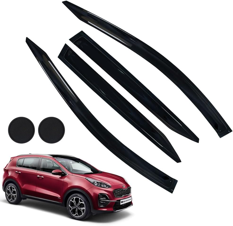 Rain Guards for Kia Sportage 2023-2024, Tape-on Side Window Deflectors for Kia Sportage, Window Visors for Kia Cars, for Kia Car Accessories 4 Rain Guards ＆ 2 Car Coasters
