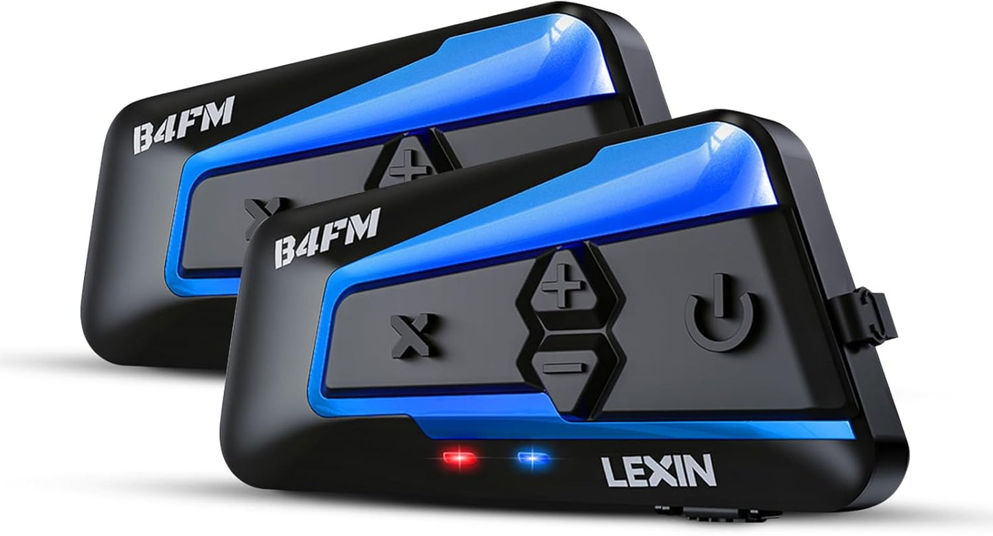 LEXIN B4FM Motorcycle Bluetooth Headset, 10 Riders Helmet Bluetooth Intercom, Universal IP67 Communication Systems with Music Sharing, Noise Cancellation, FM Radio, Fit for Snowmobile, 2 Pack