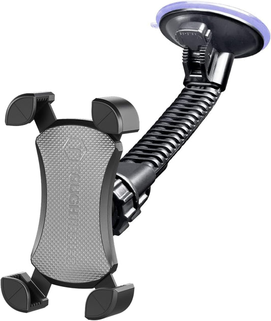 ToughTested Mammoth Windshield Mobile Mount, Double-Ribbed Gooseneck Arm, Expandable Claw Grip Holder with 360 Degree Rotation, Extra Large Suction Cup, Quick Release Button
