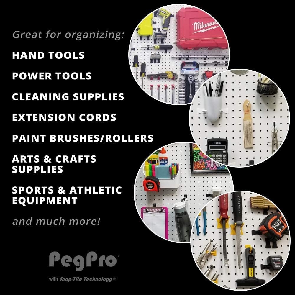 PegPro® 1" Hooks Kit for Standard “Wood Fiber” pegboard – Durable Plastic Pegboard Hooks - for Garage, Kitchen, Craft Room, and More (1" Hook - 24 Pack, White)