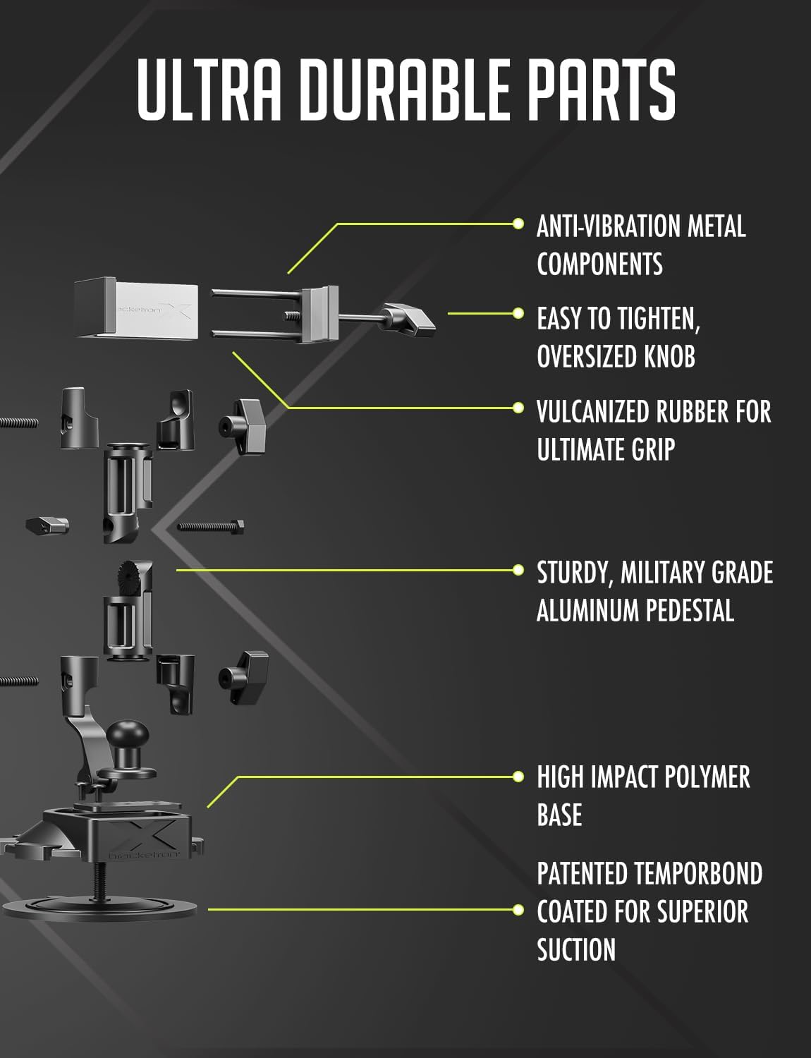 Bracketron HD Phone Dock PRO Dash and Window Metal Clamp Mount, Phone Holder for Car, Universal Phone Mount for Phones up to 3.5 Inches Wide