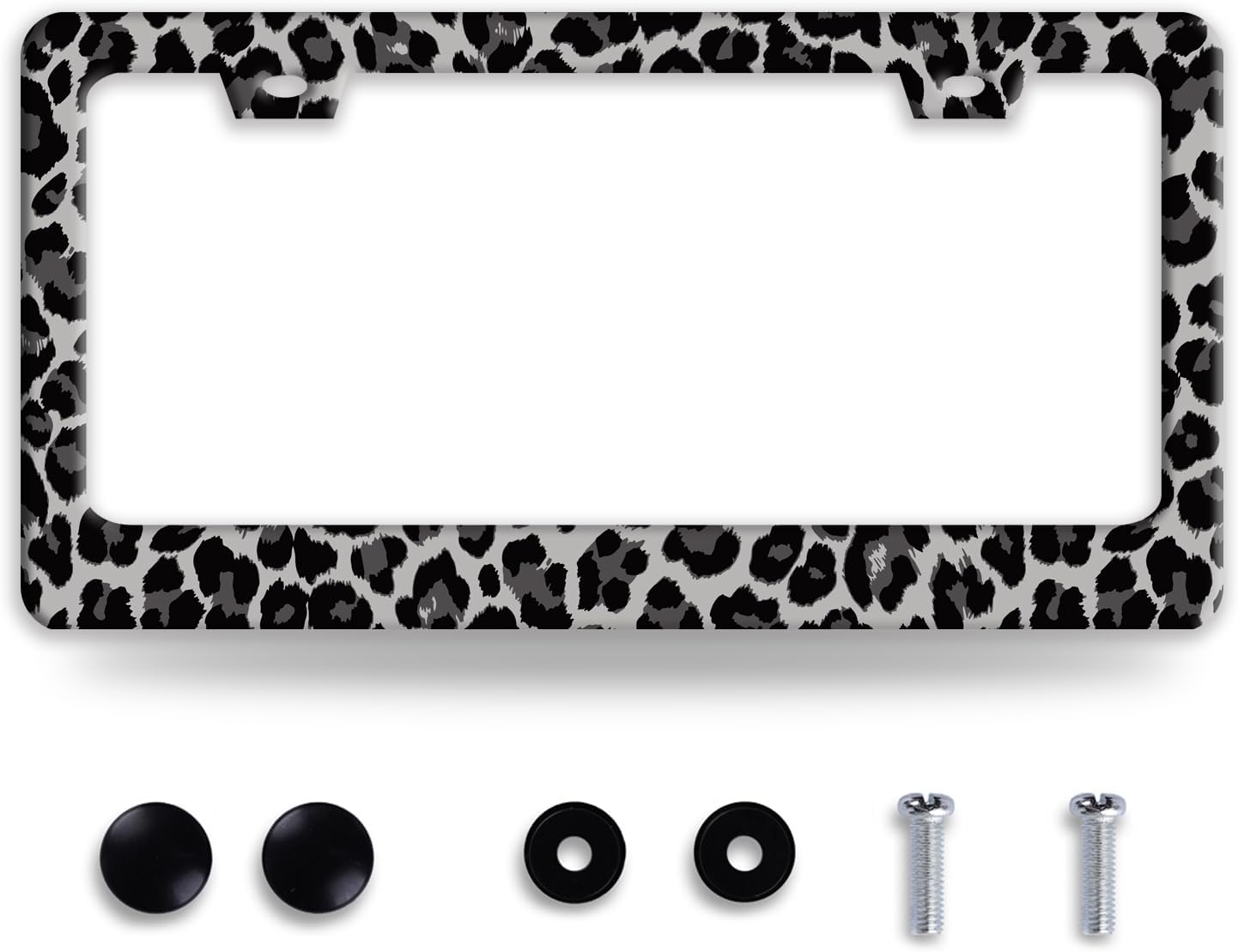 Black Gray Leopard Print License Plate Frame Beautiful Cheetah Print License Plate Holder Funny Stainless Steel Accessories Cars Decor with 2 Holes and Screws Fits Standard Us Ca Vehicles 12.2 X 6 in