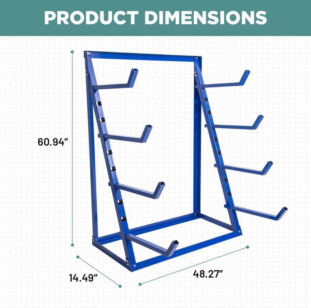 Yeeoy 4 Tier Steel Horizontal Lumber Storage Rack, Heavy Duty Pipe Organizer Shelf, Adjustable Bar Storage Cantilever Rack for Garage Workshop Shed Basement, 2000lbs Load Capacity, Blue