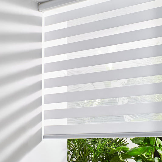 Persilux Cordless Zebra Blinds for Indoor Windows, Free-Stop Light Filtering Sheer Shades, Dual Layer for Day and Night, Roller Shades for Home (22.5" W X 72" H, White)