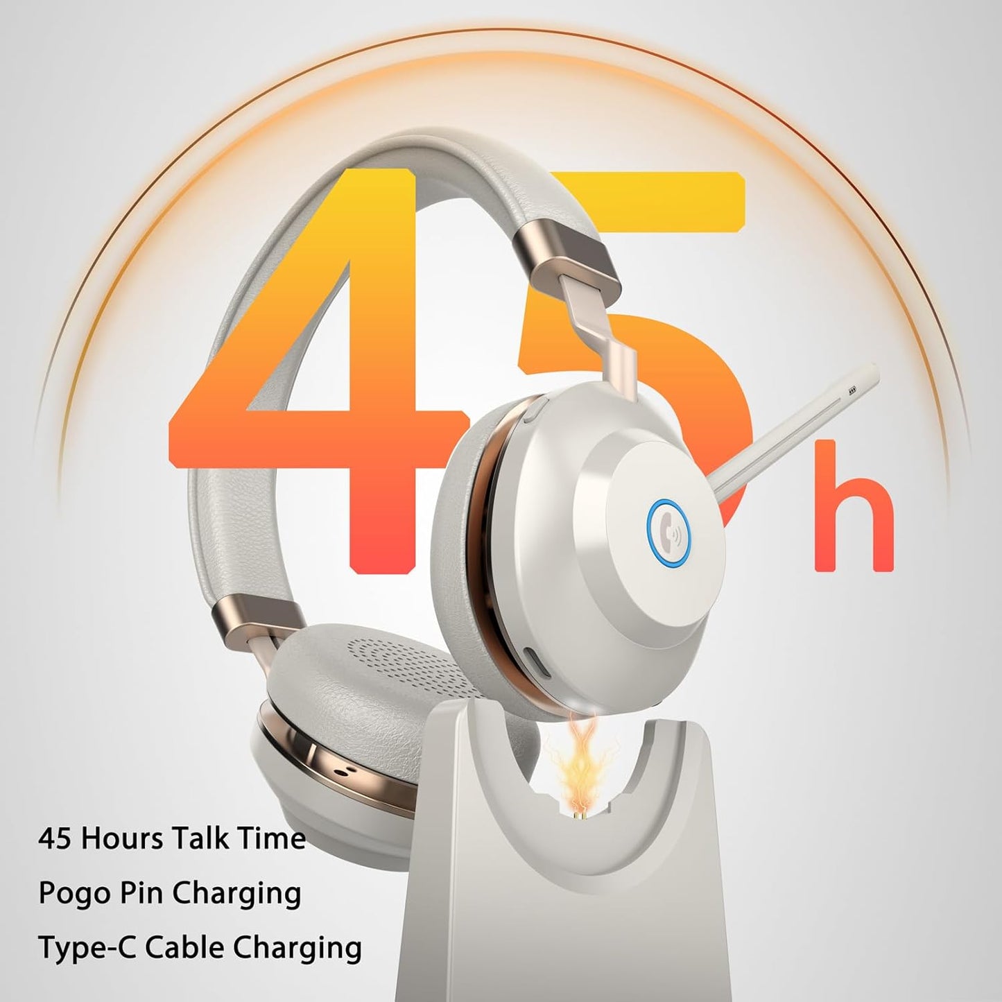 Wireless Headset with Mic for Work, Bluetooth Headset with Microphone Mute & Charging Dock, V5.2 Wireless Headphones with Mic Noise Canceling & USB Dongle, 45Hrs for Work/Meetings/Call Center/Office