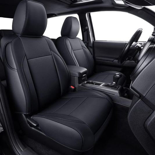 LUCKYMAN CLUB Tacoma Custom Fit Seat Covers for 2024 2025 Tacoma Crew Cab with Faux Leather (Black)