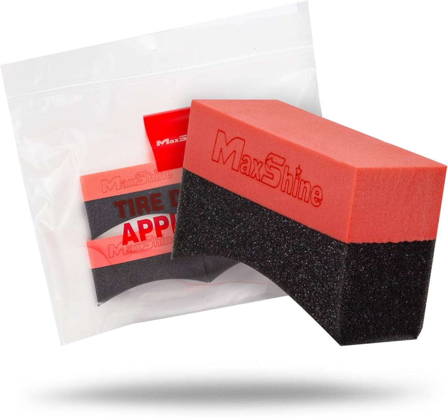 Maxshine Tire Dressing Applicator, Curved Foam Pad 10x4cm, Red & Black | Ergonomic Grip, High-Density Non-Abrasive | Even Tire, Trim & Wax Application