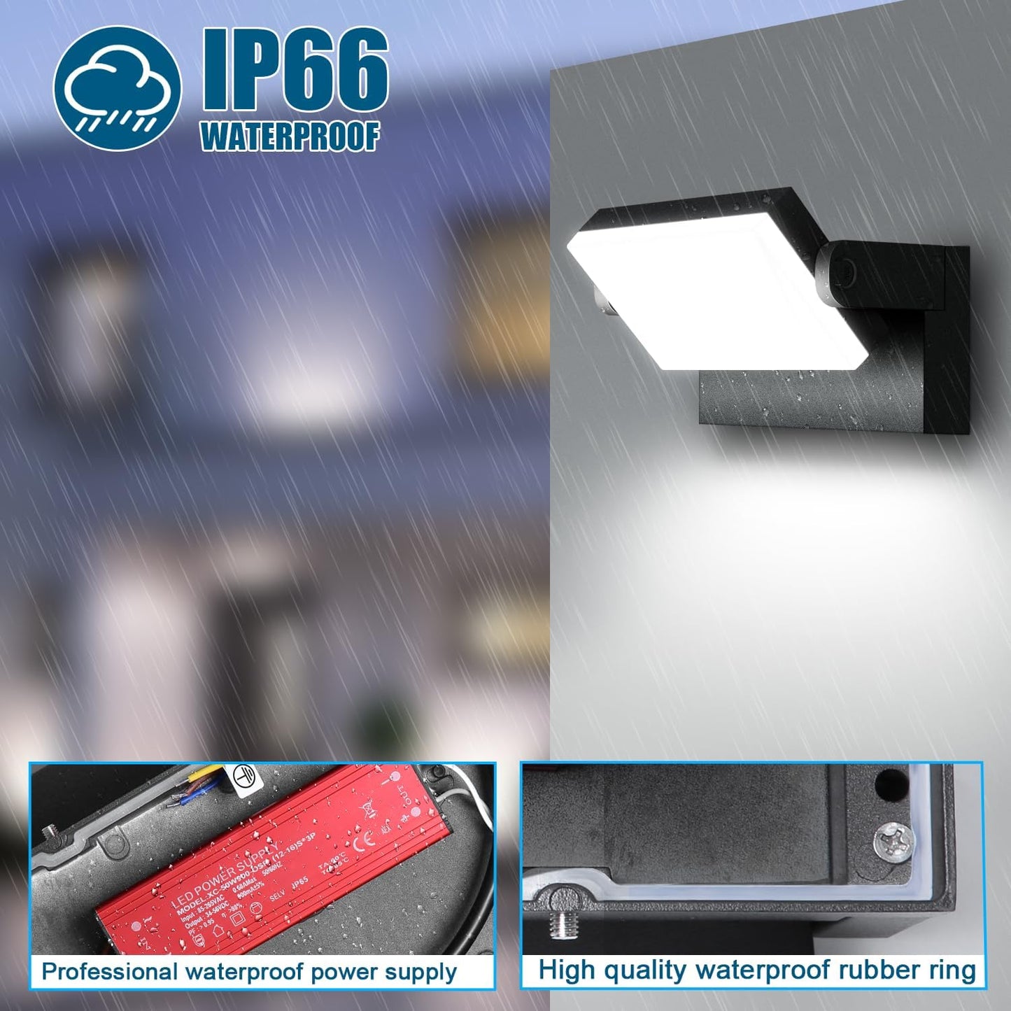 40W Outdoor Flood Light, 5000K 360° Rotating LED Wall Light, IP66 Waterproof Square Exterior Wall Pack Wall Mount Fixture Commercial Security Lighting for Garage House (8 Pack)