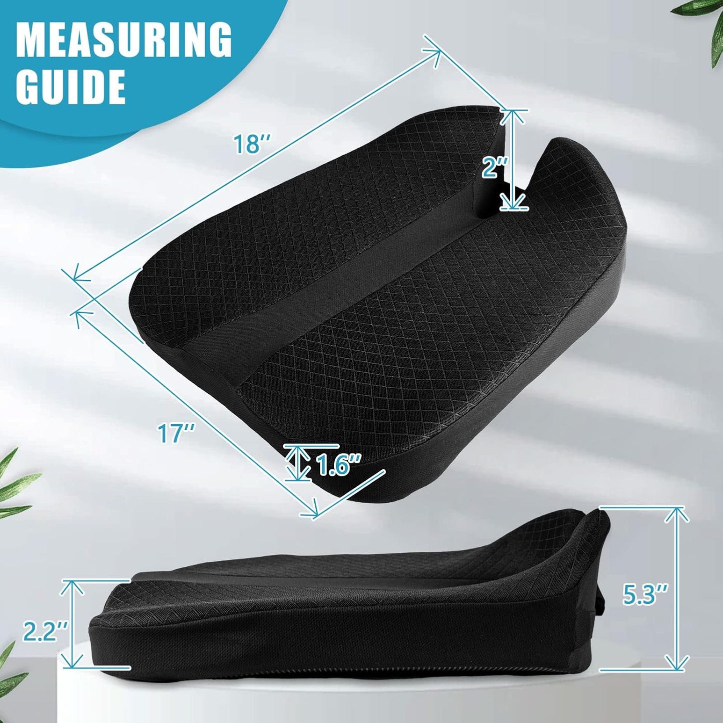 MYFAMIREA Car Coccyx Seat Cushion Longer Office Chair Cushion, Memory Foam Tailbone Heightening Wedge Booste, Fit Hip Shape Lower Back Pain Relief, 3D U-Shape Cushion for Car Seat Driver (Black)