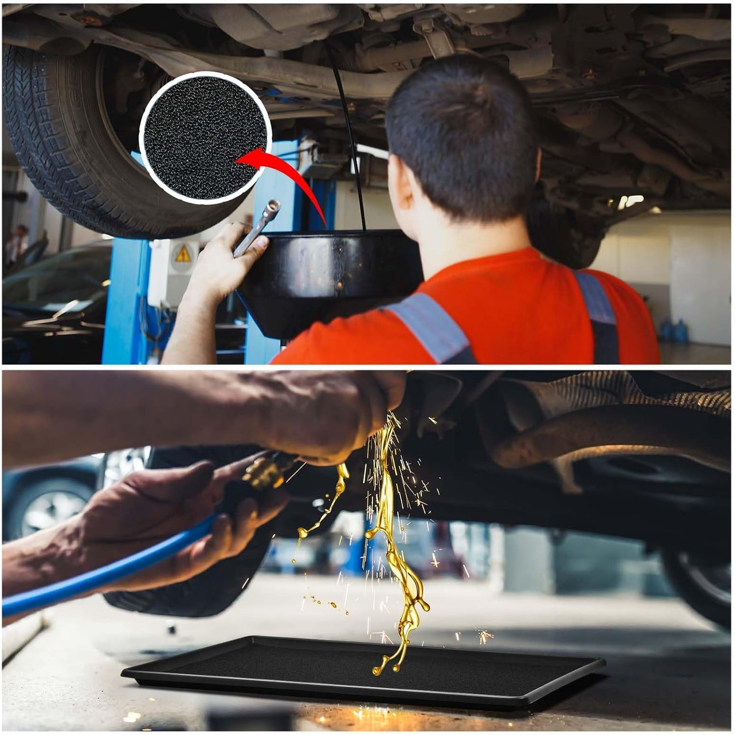 Uiifan 1 Set 35 x 24 x 1.4 Inch Oil Drain Drip Pan for Under Car with Square No Splatter Pad Oil Drip Tray Transmission Garage Automotive Driveway to Keep Floor Clean, Black