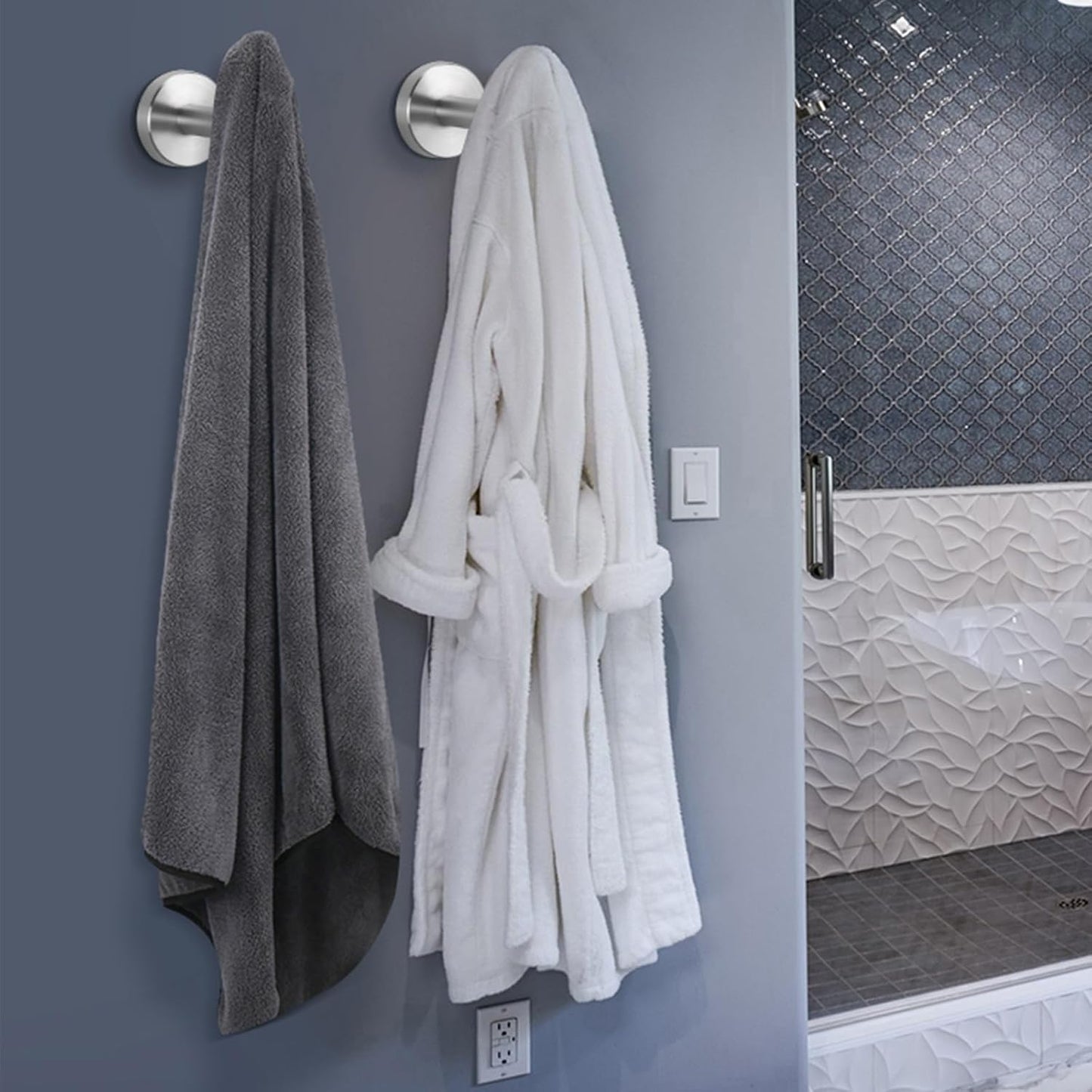 NearMoon Bath Towel Hooks- SUS 304 Stainless Steel Robe Hook Holder, Heavy Duty Coat Hook for Bathroom Livingroom Hotel Kitchen Garage, Wall Mounted (Brushed Nickel, 3 Pack)
