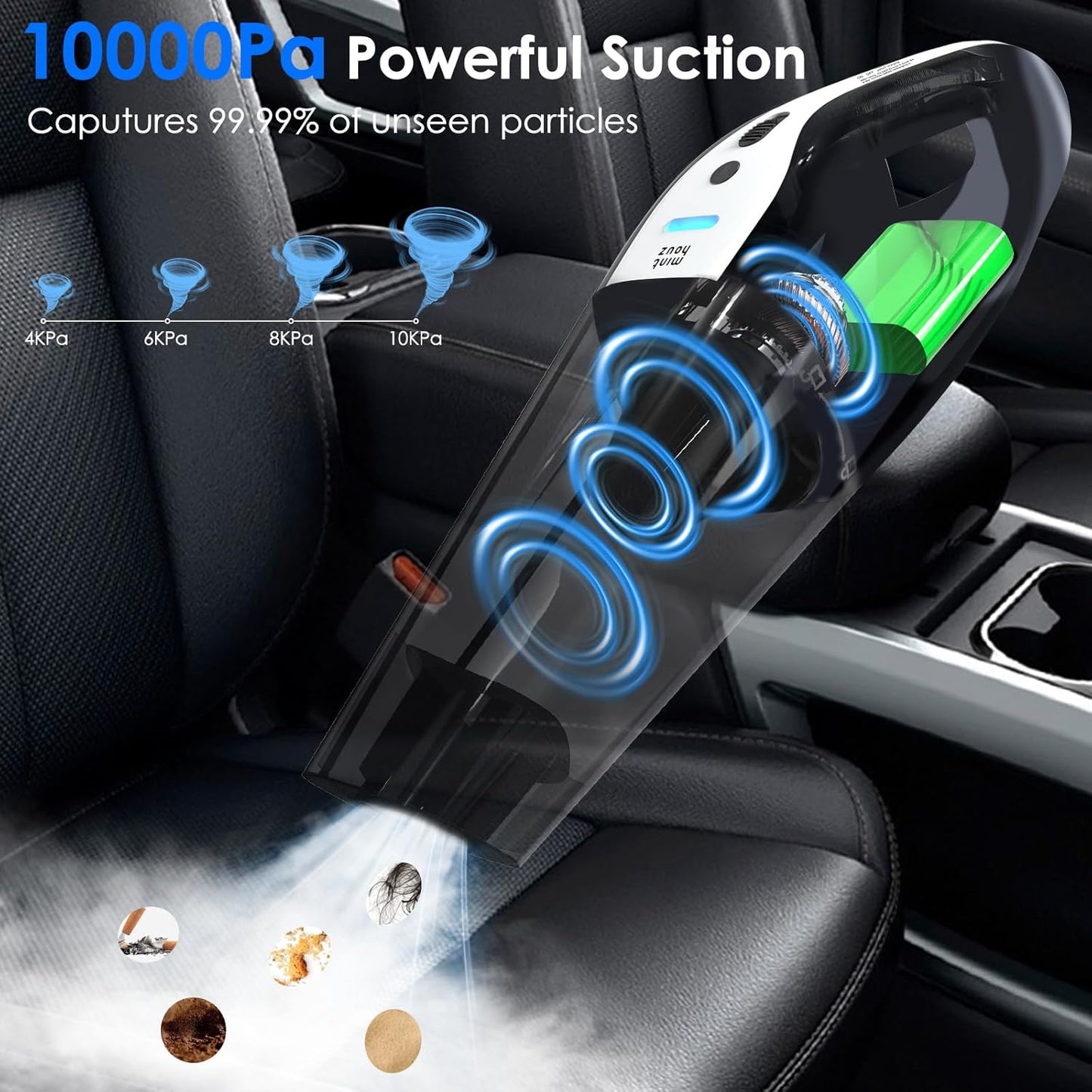 Car Vacuum Portable Cordless, 10000Pa Vacuum Cleaner, 120W Brushless Motor Handheld Vacuum Cordless, LED Light, Multi-Nozzles for Car, Home, Office, Pet