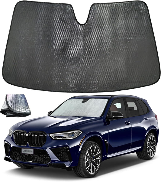 Windshield Sun Shade for BMW X5 2019-2025 - 5-Layer Bubble Foldable Front Window Shade Sun Visor Accessories - Blocks Heat & UV Rays