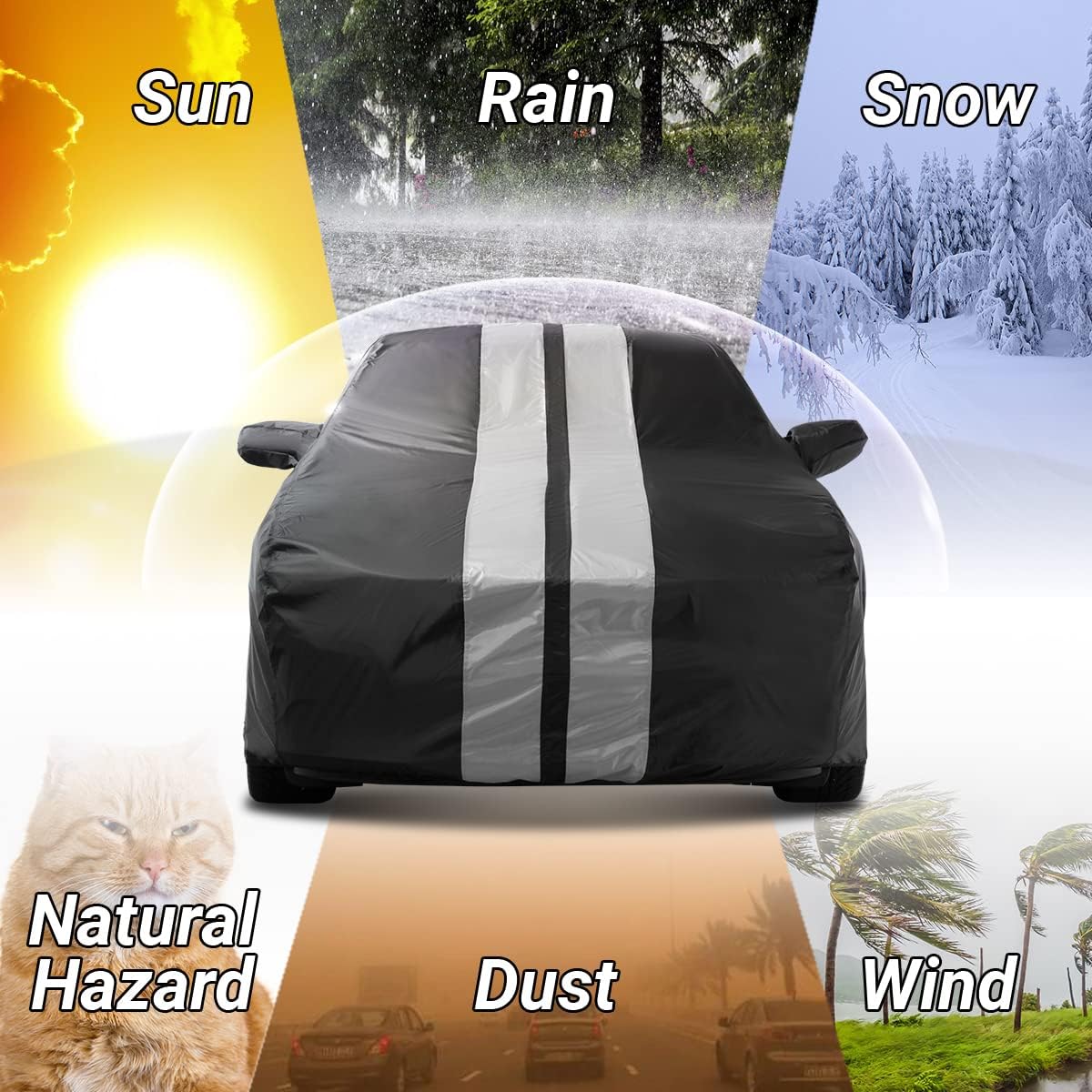 iCarCover Custom Car Cover Compatible with Camaro 1993-2002, Waterproof All Weather Rain Snow UV Sun Protector Full Exterior Indoor Outdoor Car Covers, Stripe (Black/Gray)