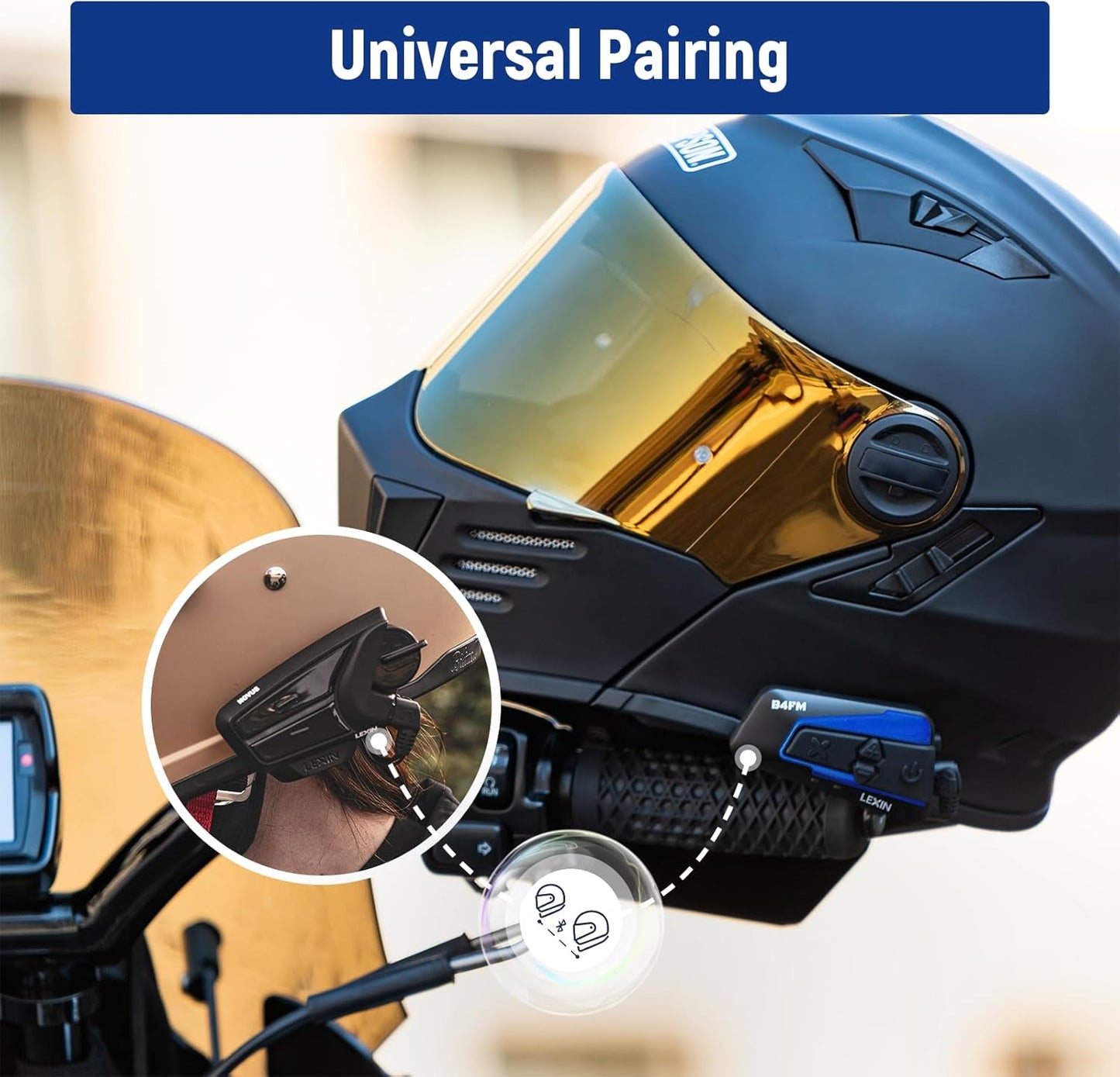 LEXIN B4FM Motorcycle Bluetooth Headset, 10 Riders Helmet Bluetooth Intercom, Universal IP67 Communication Systems with Music Sharing, Noise Cancellation, FM Radio, Fit for Snowmobile, 1 Pack