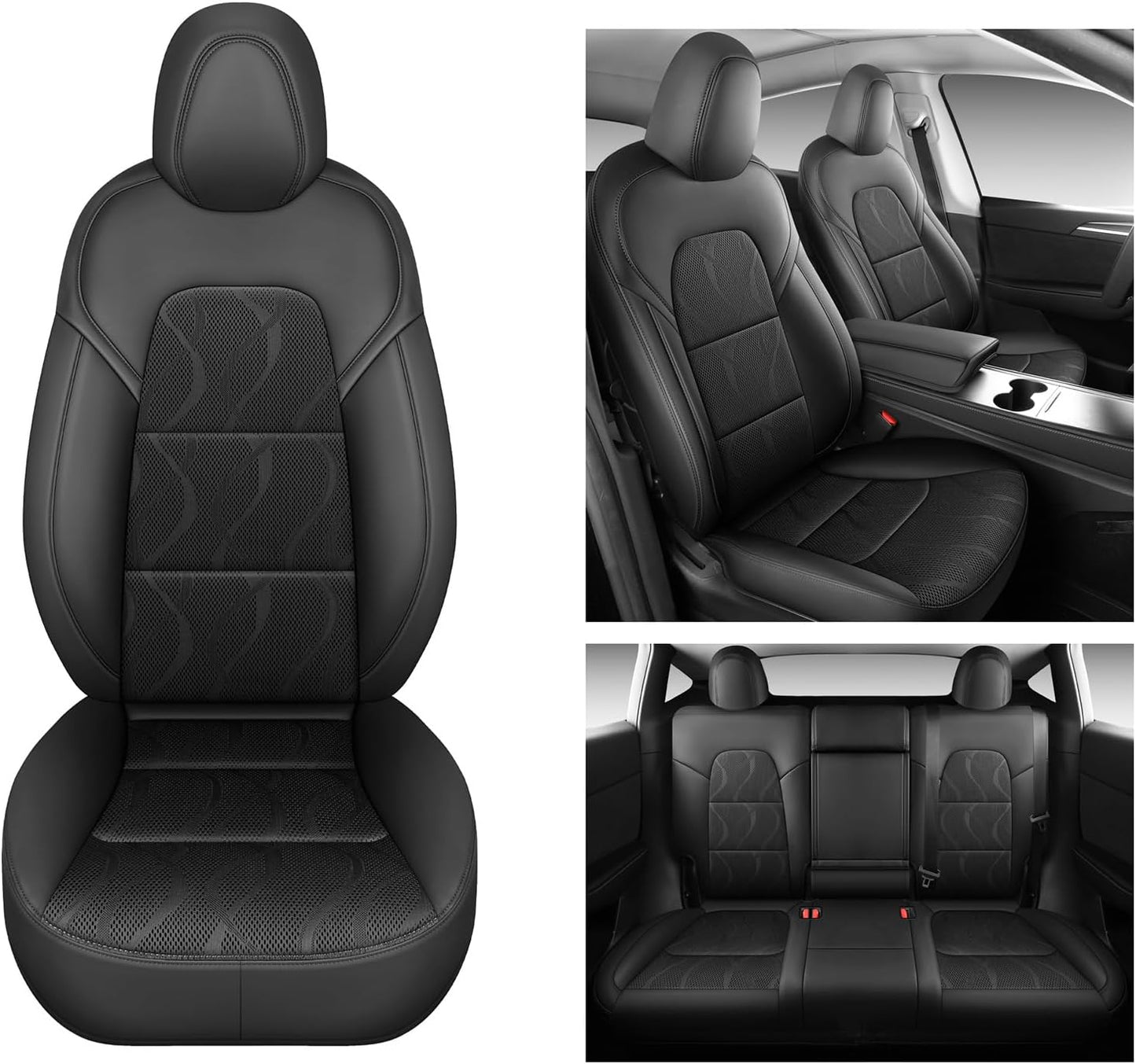 Tesla Model Y Seat Cover Full Set, Faux Leather Tesla Car Seat Cover, Perfect Suitable for Tesla Model Y 2020 2021 2022 2023 2024 2025 (Black)